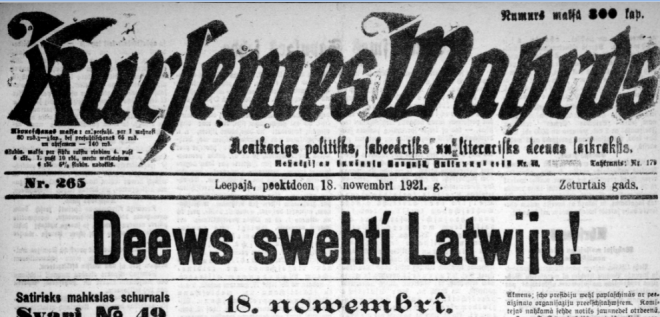 1921. gada 18. novembrī visi Latvijas lielākie laikraksti iznāca ar svētku lozungiem.