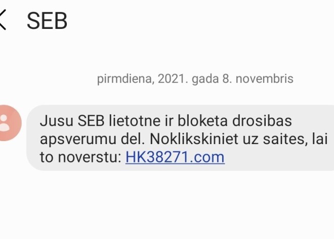 "SEB bankas" vārdā izplata krāpnieciskas īsziņas