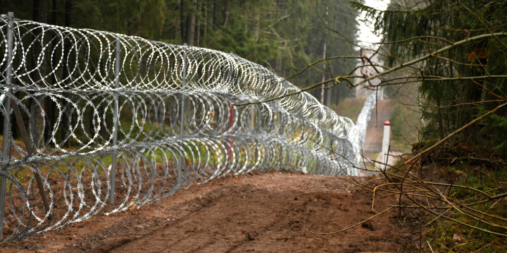Dzeloņstiepļu žogs uz Latvijas-Baltkrievijas.