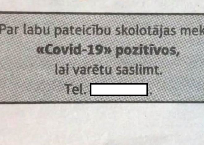 Policija izbeidz pārbaudi saistībā ar pedagoģes sludinājumā izteikto vēlmi inficēties ar Covid-19