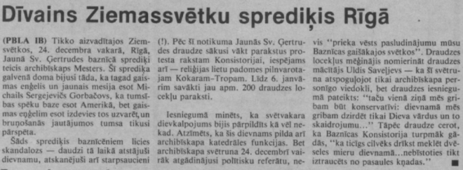 “Dīvains sprediķis Rīgā” (Rietumvācijā drukātā “Brīvā Latvija”, 18.01.88). 