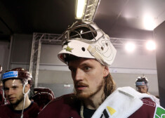 Latvijas vārtsargs Kristers Gudļevskis.