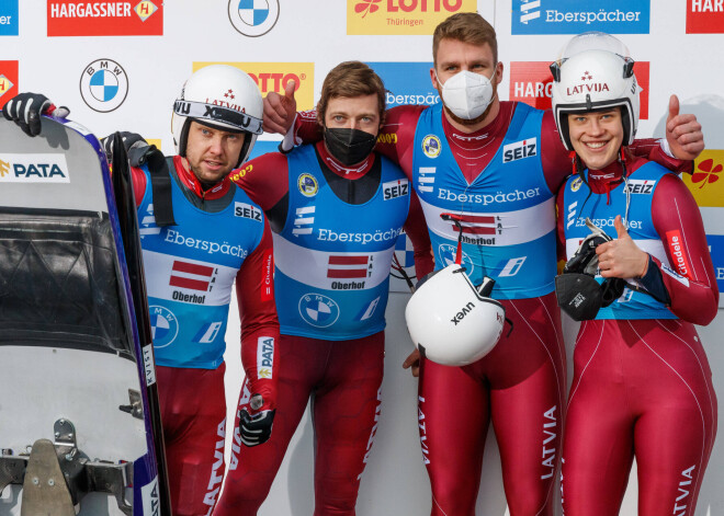 Latvijas kamaniņu braucēji izcīna zelta medaļu Eiropas čempionāta komandu stafetes sacensībās