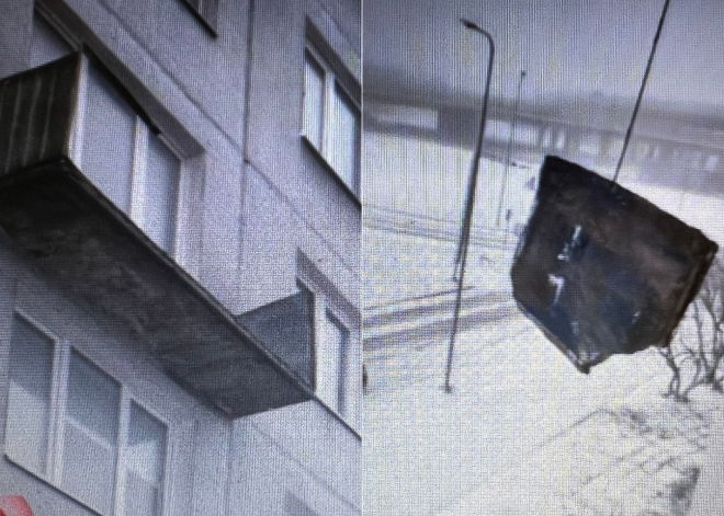 "Боялась, что влетит мне в окно!": в девятиэтажном доме в Риге ветер снес балкон