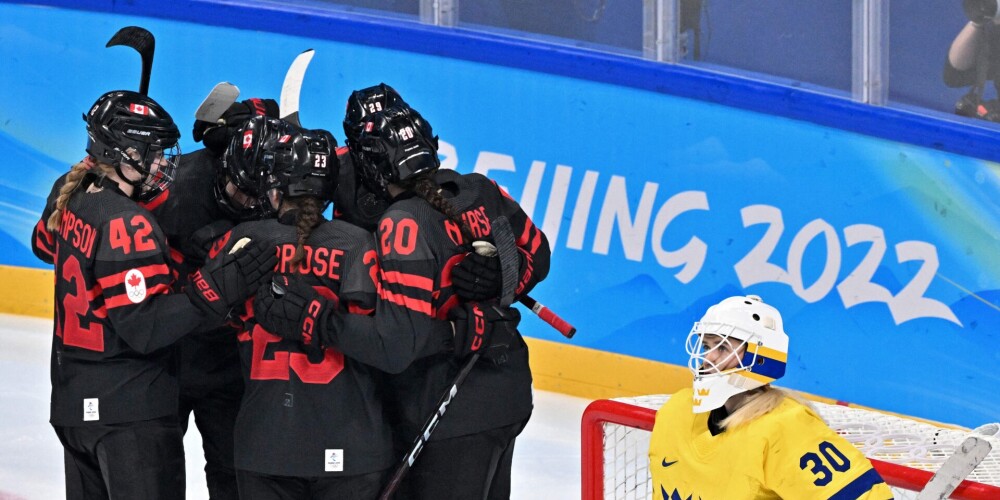 Kanādas hokejistes olimpiskā turnīra ceturtdaļfinālā sagrauj Zviedrijas izlasi