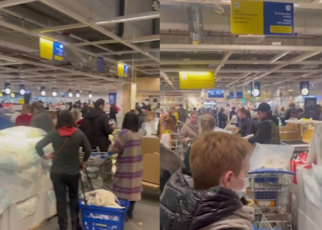 ВИДЕО: россияне штурмуют IKEA после новостей о приостановке работы магазина
