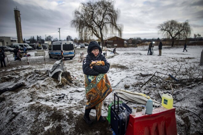 Situācija pie Ukrainas un Polijas robežas netālu no Medikas 2022. gada 28. februārī.