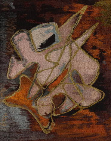 Zenta Logina, Elīze Atāre. “Rozā raķetes” (1969., kokvilna/vilna, 202x163 cm, Zuzānu kolekcija).