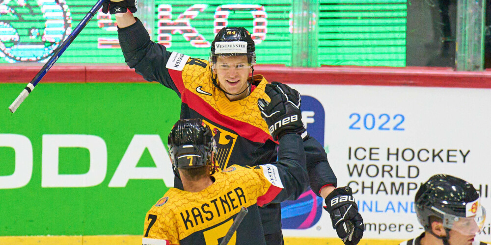 Somijas un Vācijas hokejisti svin uzvaras pasaules čempionāta mačos