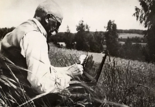 Пурвитис на этюдах, 1943. Фото Яниса Марсанса