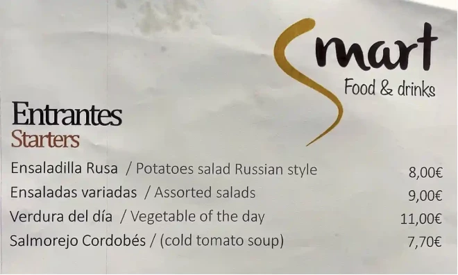 NATO mediju centra restorāna ēdienkarte.