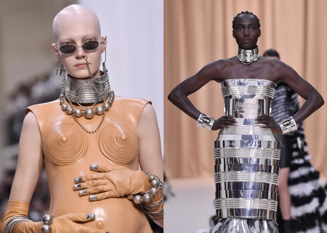 Платье из жестяных банок и корсет для беременных. Коллекция Jean Paul Gaultier Couture