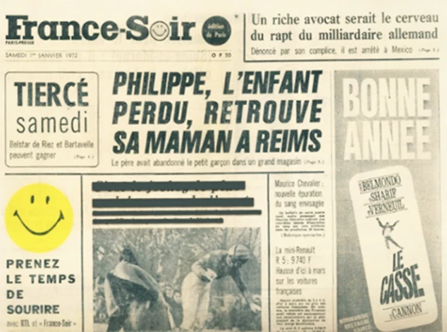 Lufani smaidīgā sejiņa, kas pirmo reizi publicēta laikrakstā "France Soir" 1972. gada 1. janvārī.