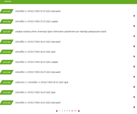 Mēneša sākumā “Liepājas autobusu parka” interneta mājaslapa savus ziņojumus sāka (uz arī beidza) tikai un vienīgi par atceltajiem reisiem.