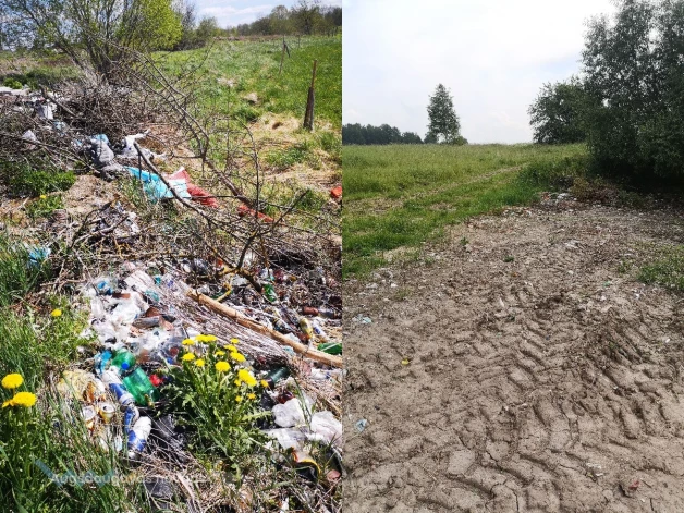 Vairāku gadu garumā Eglaines pagasta iedzīvotāji vairākas tonnas atkritumu bija izgāzuši nelegālā „atkritumu poligonā”: teritorija pirms un pēc sakopšanas.