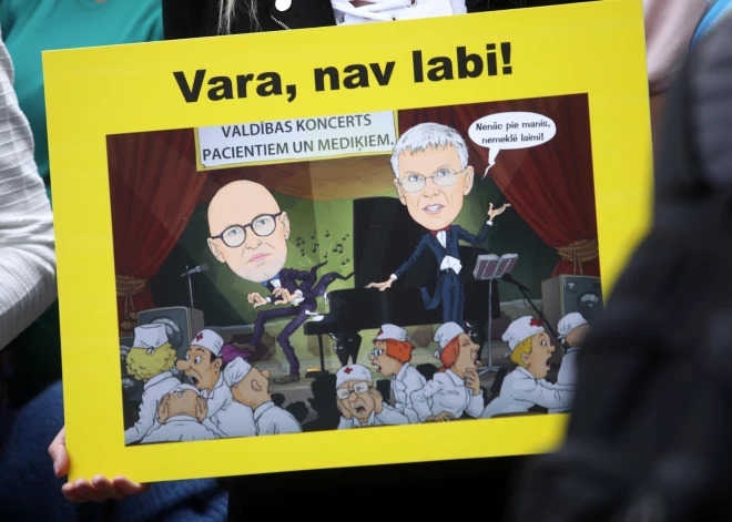 Latvijas Veselības un sociālās aprūpes darbinieku arodbiedrības rīkotā protesta akcija pie Veselības ministrijas, kuras mērķis ir aizstāvēt veselības aprūpes nozares darbinieku ekonomiskās un profesionālās intereses.