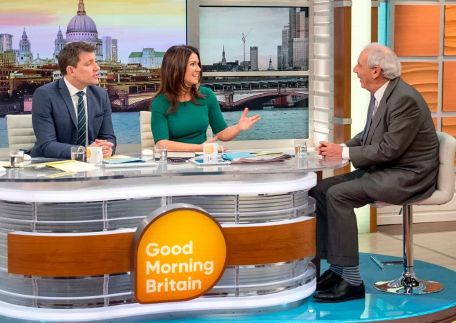 Autors Toms Bouers viesojas TV šovā "Good Morning Britain" pie Bena Šeparda un Sūzenas Rīdas. 