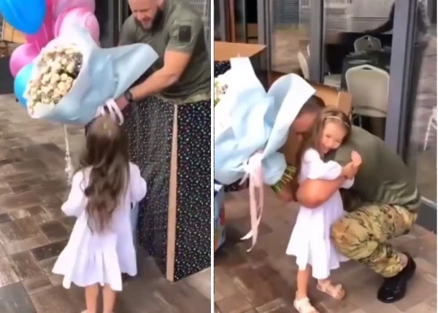 Видео, на котором 4-летняя украинская девочка встретилась с отцом-военным, растрогало Сеть
