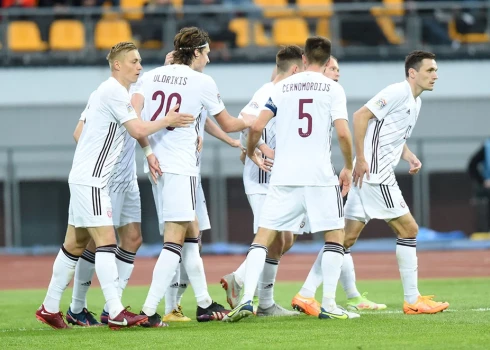 Latvijas futbola izlase UEFA Nāciju līgas spēlē futbolā starp Latvijas un Andoras izlasēm Daugavas stadionā.