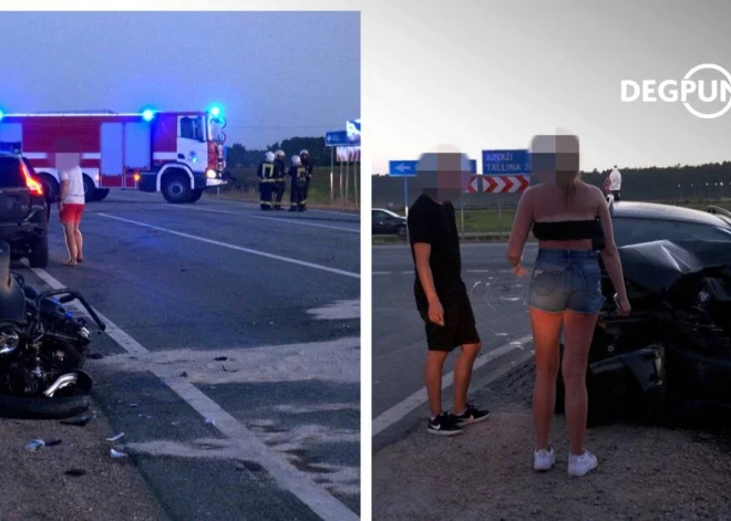 Около Адажи столкнулись мотоцикл и легковушка: два человека серьезно пострадали