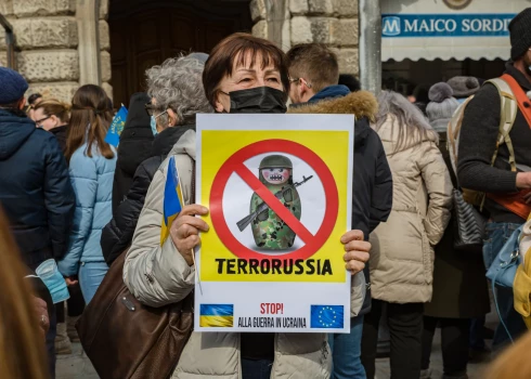 Акция в поддержу Украины в развязанной Россией войне, которая прошла в Италии в марте 2022 года.