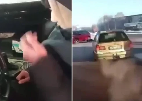 ВИДЕО: женщина пытается задержать мужчину, который заправил машину на АЗС в Пурвциемсе и не собирался платить