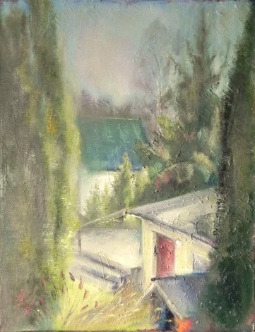 Eļļas glezna "Pavasaris aiz loga. Ķemeri". 2021. gads.