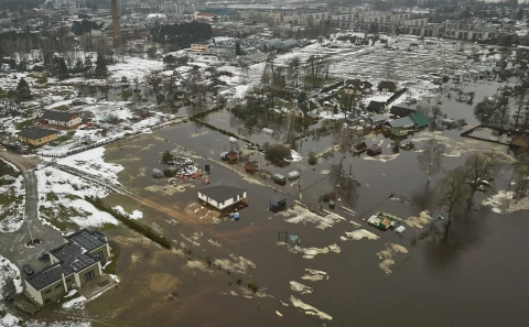 Katastrofāli plūdi Jēkabpilī. Skats no putna lidojuma - Foto