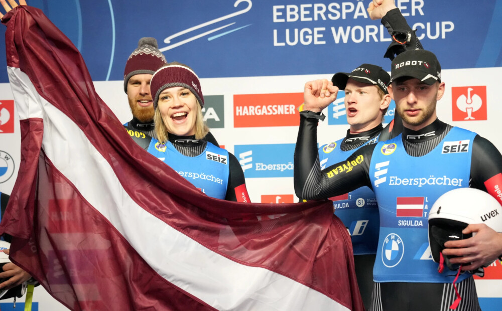 Latvijas kamaniņu braucēji Siguldā izcīna zelta medaļas Eiropas čempionāta komandu stafetē