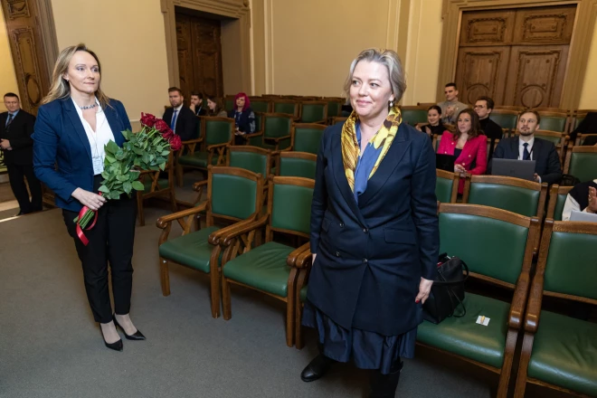 Kristīne Saulīte īsi pirms apsveikumu saņemšanas pēc ievēlēsanas.