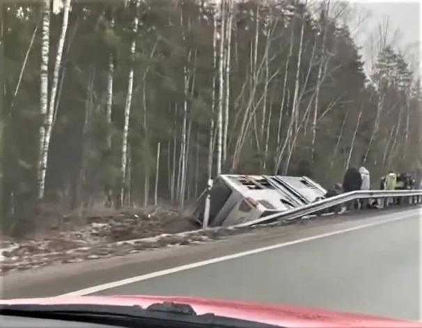 В Добельском крае сегодня утром в кювет съехал автобус. (Фото: Instagram / @sadursme)