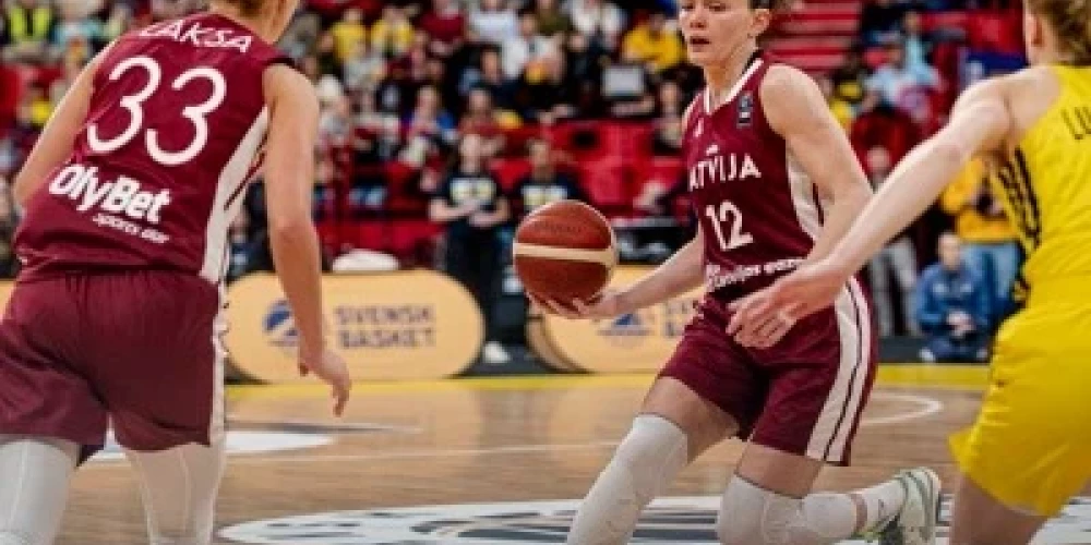 Latvijas basketbolistes pieveic Zviedriju (ekrānuzņēmums no Twitter)