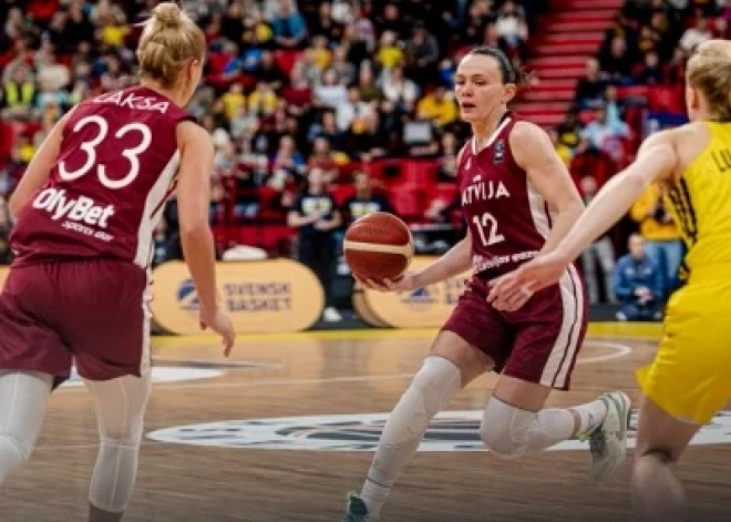 Latvijas basketbolistes pieveic Zviedriju (ekrānuzņēmums no Twitter)