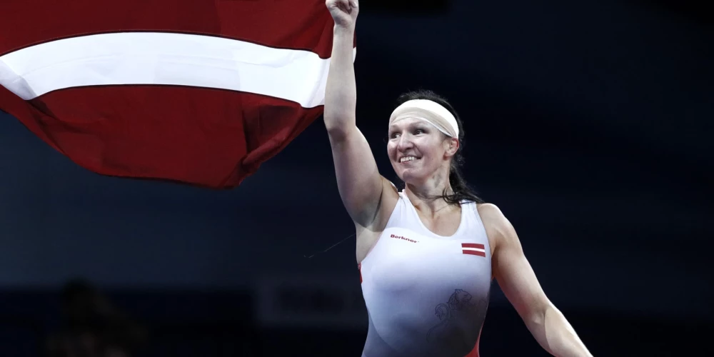 Anastasija Grigorjeva pēc uzvaras Eiropas spēlēs 2019. gadā.