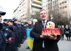 ФОТО: к посольству России в Белграде принесли "торт смерти"
