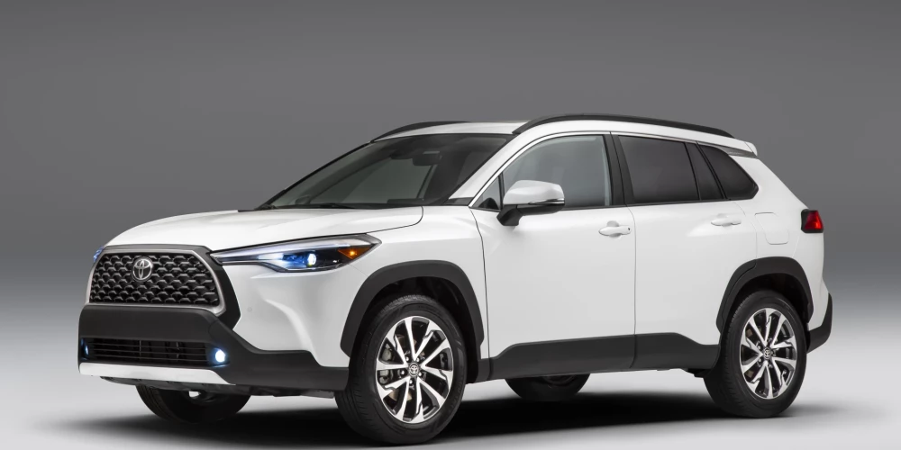 This photo provided by Toyota shows the 2022 Toyota Corolla Cross, an all-new small SUV that gets 30-32 mpg in combined highway and city driving. (Courtesy of Toyota Motor Sales U.S.A. via AP)