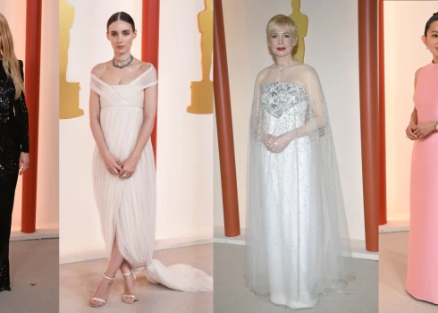 FOTO. "Oskara" balvu vakarā dominē baltais tonis, bet netrūkst arī krāsu un oriģinalitātes vīriešu apģērbos