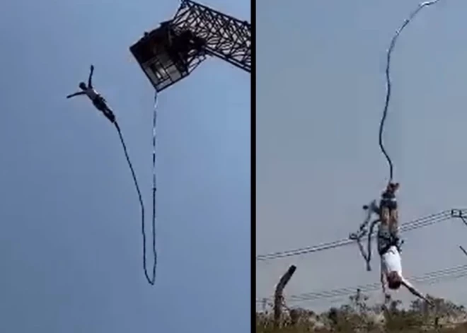 ВИДЕО: у прыгнувшего с тарзанки туриста лопнула резинка - его спасло чудо