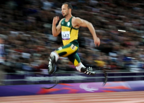 Oskars Pistoriuss Londonas paralimpiskajās spēlēs.