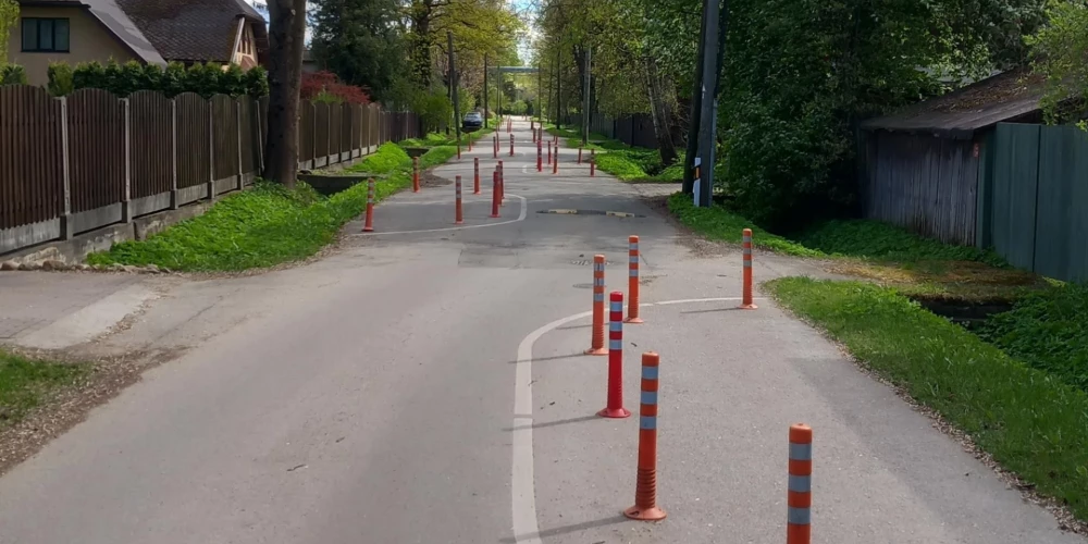 Автора фотографии поразило то количество оранжевых столбиков, которое он увидел на тихой улице в частном секторе.