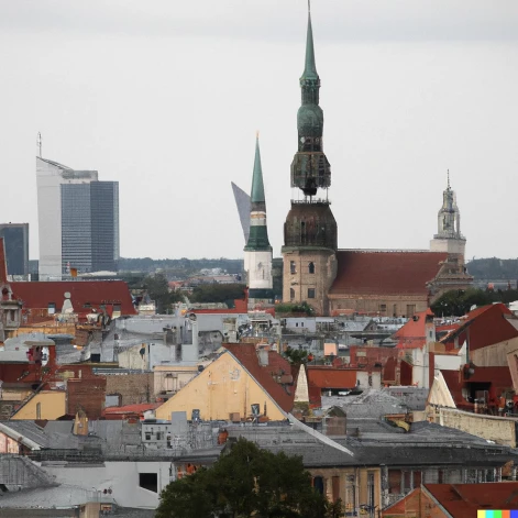 Mākslīgā intelekta radīts foto - ikdienas dzīve Latvijas pilsētās.