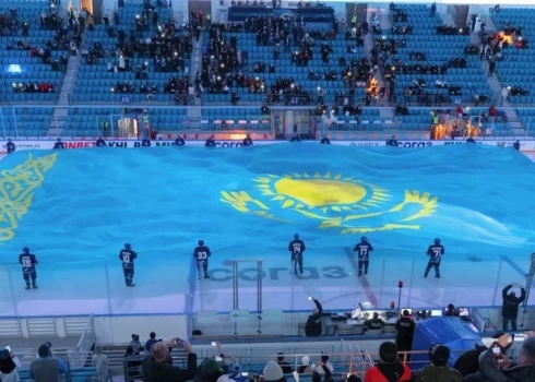 В Риге и Юрмале хоккейные болельщики развернут самый большой флаг Казахстана