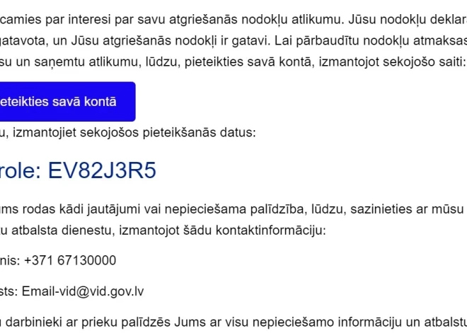 Krāpnieki meklē upurus, VID vārdā solot nodokļu atmaksu