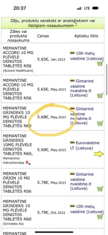 Cenu atšķirība ir visai ievērojama. Šīs zāles lieto Alcheimera slimības progresēšanas palēnināšanai.