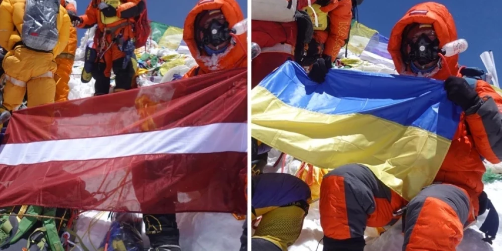   "Сделано! Выше уже некуда подниматься": альпинисты развернули флаги Латвии и Украины на Эвересте