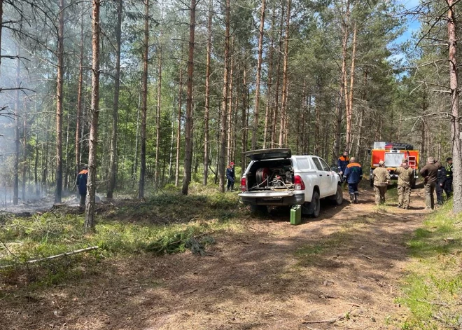 Ugunsgrēku pie Segliņu ezera ātri vien ieradās dzēst glābēji.