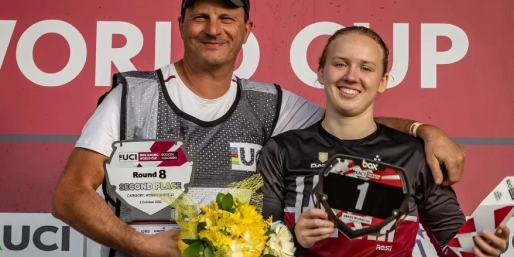 Veronika Monika Stūriška un viņas treneris Ģirts Kātiņš.