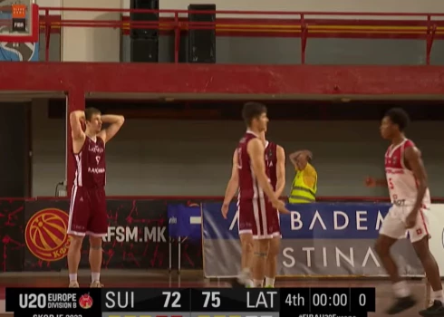 Latvijas U-20 basketbolisti Eiropas čempionāta B divīzijas turnīra spēlē pēdējā sekundē izlaiž no rokām uzvaru pret Šveici un zaudē papildlaikā