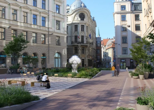 Aspazijas pieminekļa mets ar devīzi “Uzziedēja” (autori — ainavu arhitektūras darbnīca "Alps")
