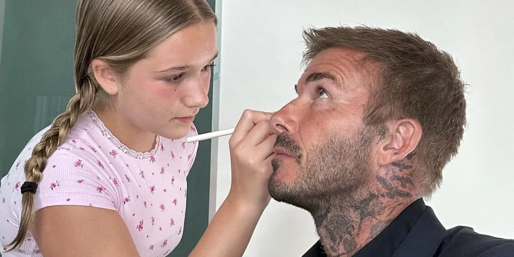 ФОТО: 12-летняя дочь Бекхэмов сделала макияж своему папе